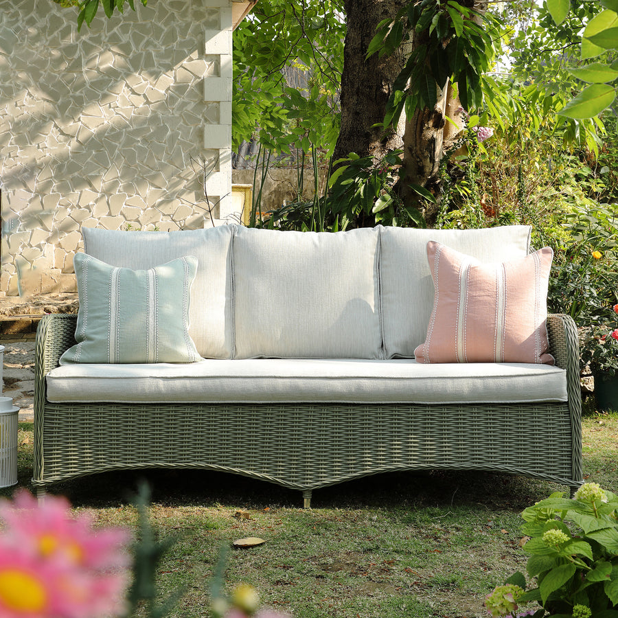 Hampshire 7-Seater Round Wicker Rattan Sofa Set with Rising Table, Desert Sage