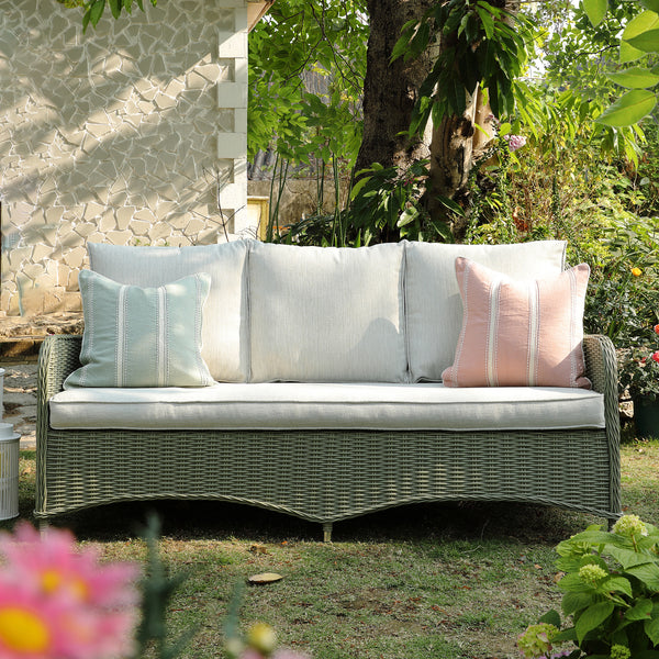 Hampshire 7-Seater Round Wicker Rattan Sofa Set with Rising Table, Desert Sage