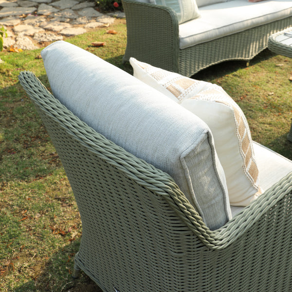 Hampshire 7-Seater Round Wicker Rattan Sofa Set with Rising Table, Desert Sage