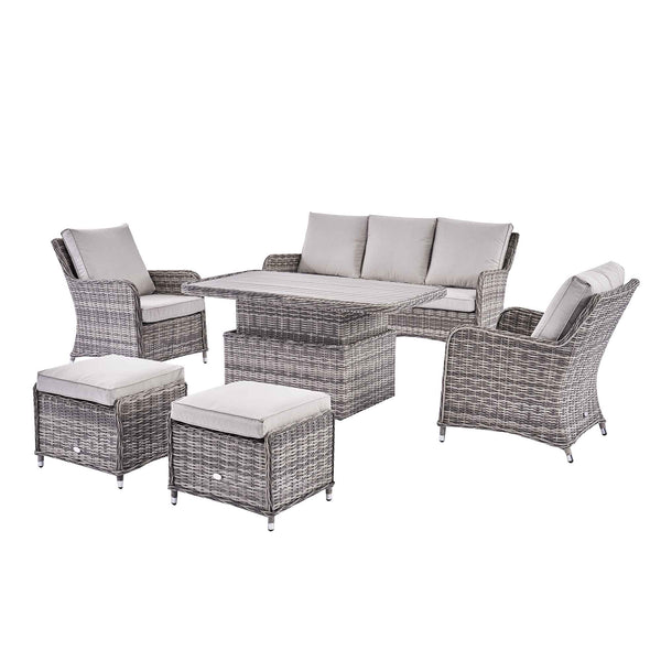 Hampshire 7-Seater Round Wicker Rattan Sofa Set with Rising Table, Light Grey
