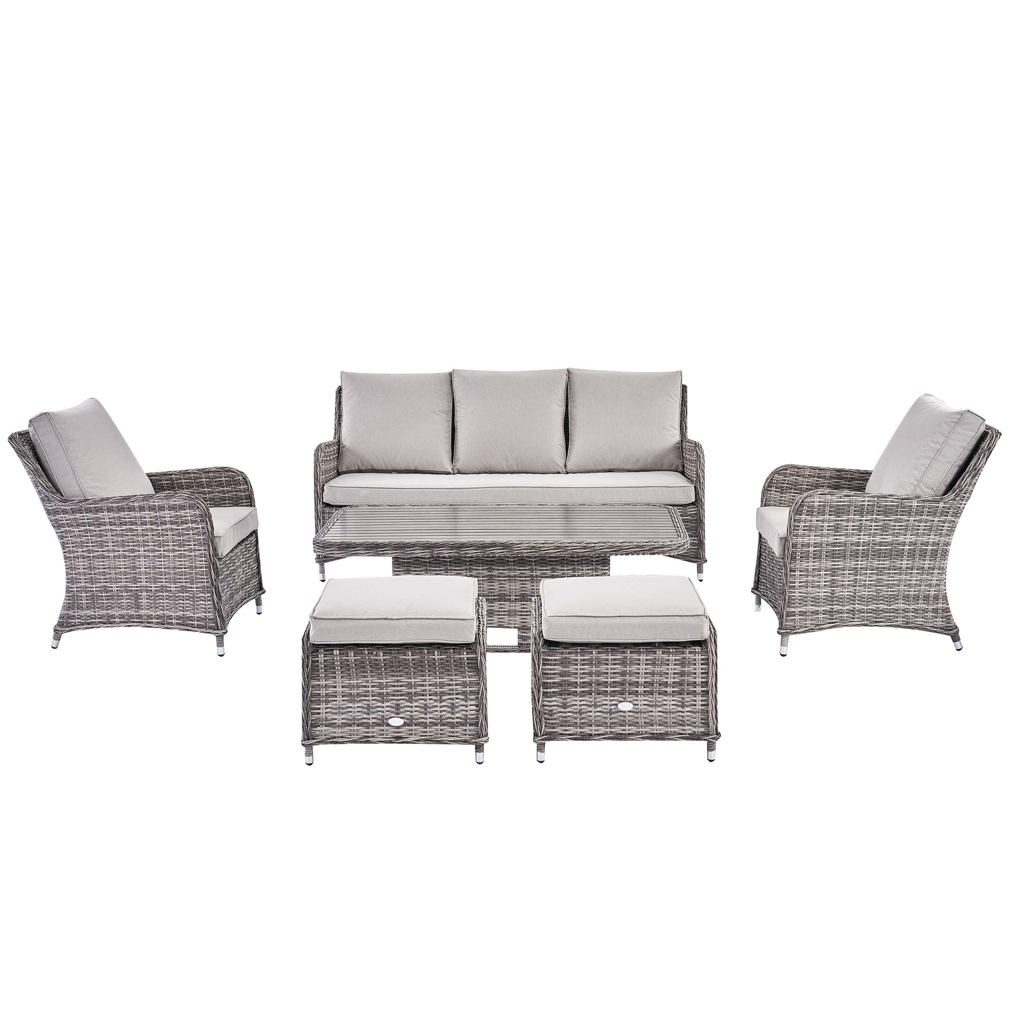 Hampshire 7-Seater Round Wicker Rattan Sofa Set with Rising Table, Light Grey