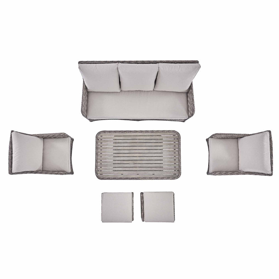 Hampshire 7-Seater Round Wicker Rattan Sofa Set with Rising Table, Light Grey