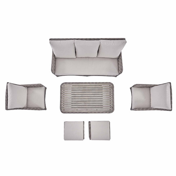 Hampshire 7-Seater Round Wicker Rattan Sofa Set with Rising Table, Light Grey