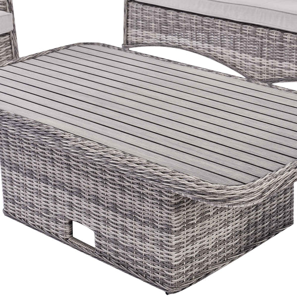 Hampshire 7-Seater Round Wicker Rattan Sofa Set with Rising Table, Light Grey