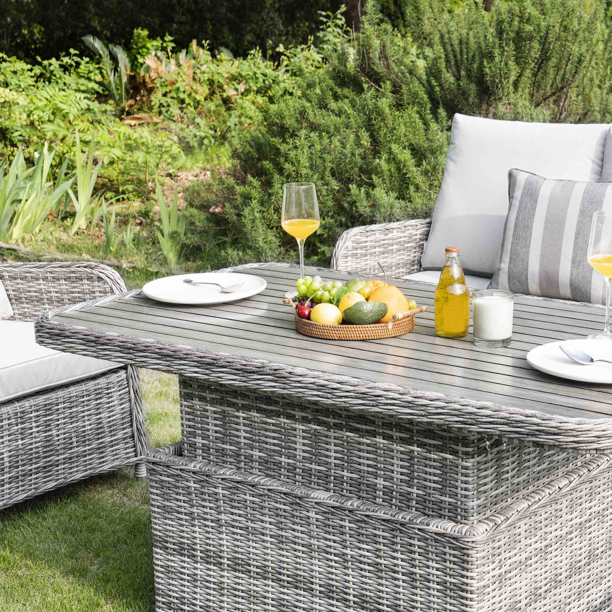 Rattan Rising Table Hampshire 7-Seater Round Wicker Rattan Sofa Set with Rising Table, Lig ...