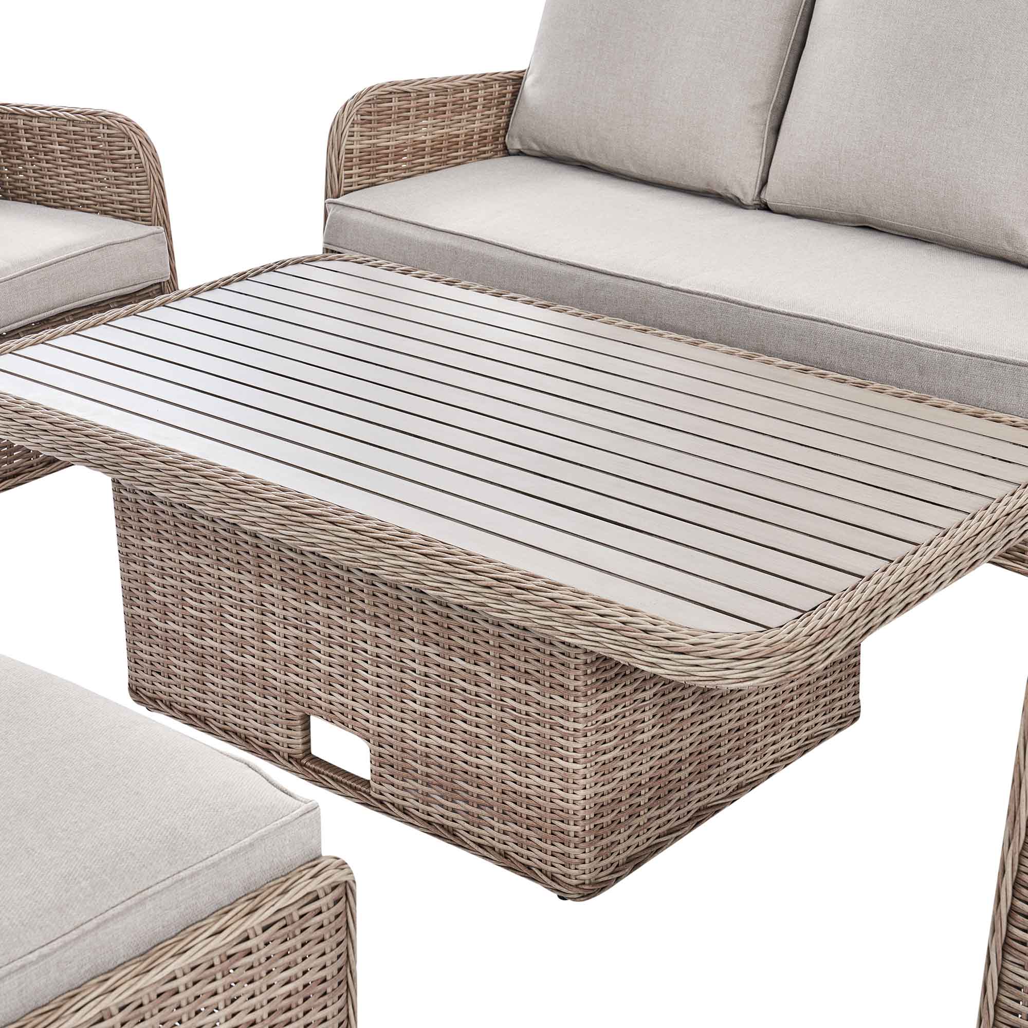 Rattan Rising Table Hampshire 7-Seater Round Wicker Rattan Sofa Set with Rising Table, Nat ...
