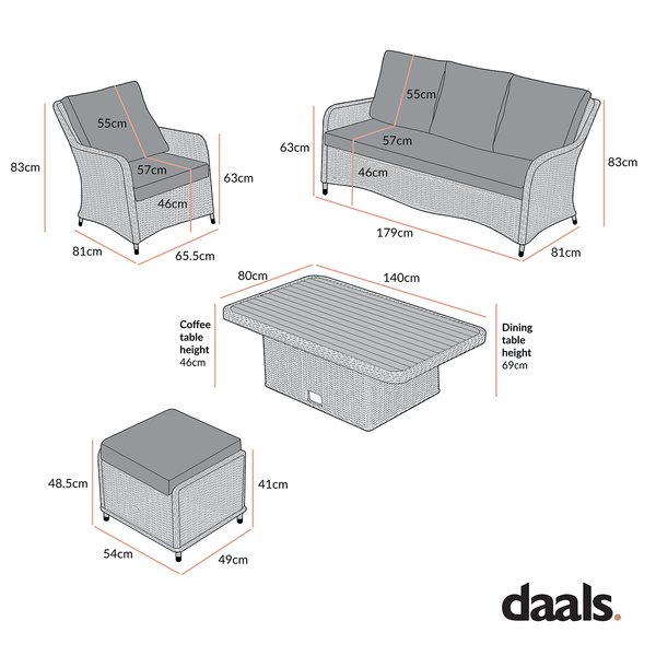 Hampshire 7-Seater Round Wicker Rattan Sofa Set with Rising Table, Desert Sage