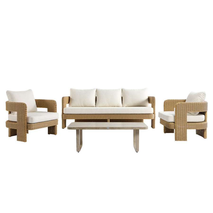 Stanford Round Wicker Outdoor 5-Seater Sofa Set, Natural