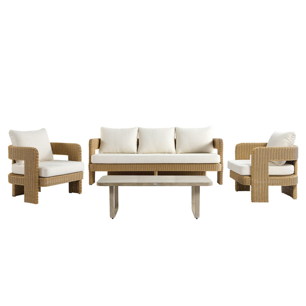 Stanford Round Wicker Outdoor 5 - Seater Sofa Set, Natural - daals