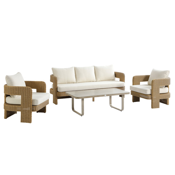 Stanford Round Wicker Outdoor 5-Seater Sofa Set, Natural