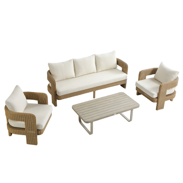 Stanford Round Wicker Outdoor 5-Seater Sofa Set, Natural