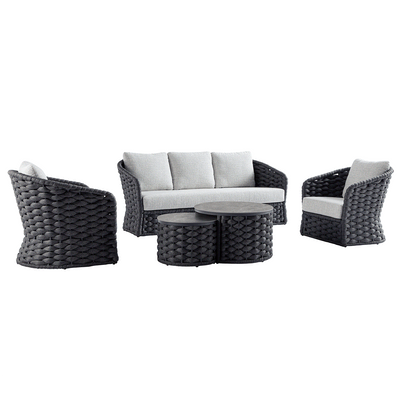 Positano Wide Rope Sofa Set with Nesting Coffee Tables, Grey