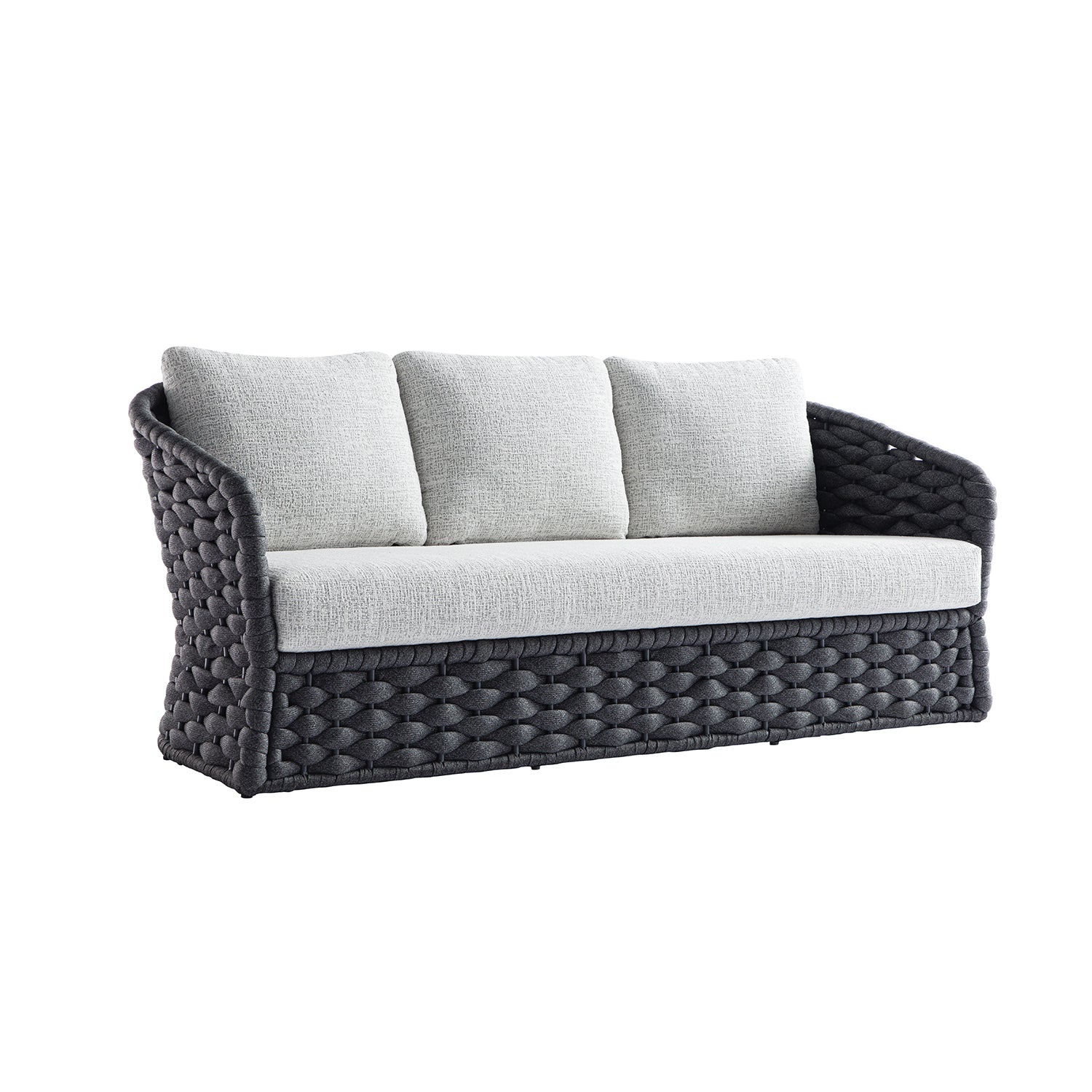 Positano Wide Rope Sofa Set with Nesting Coffee Tables, Grey