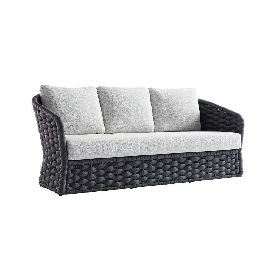 Positano Wide Rope Sofa Set with Nesting Coffee Tables, Grey