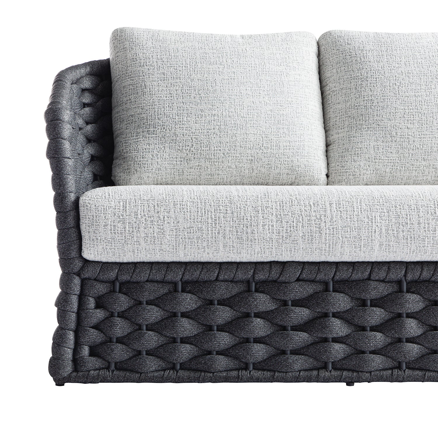 Positano Wide Rope Sofa Set with Nesting Coffee Tables, Grey
