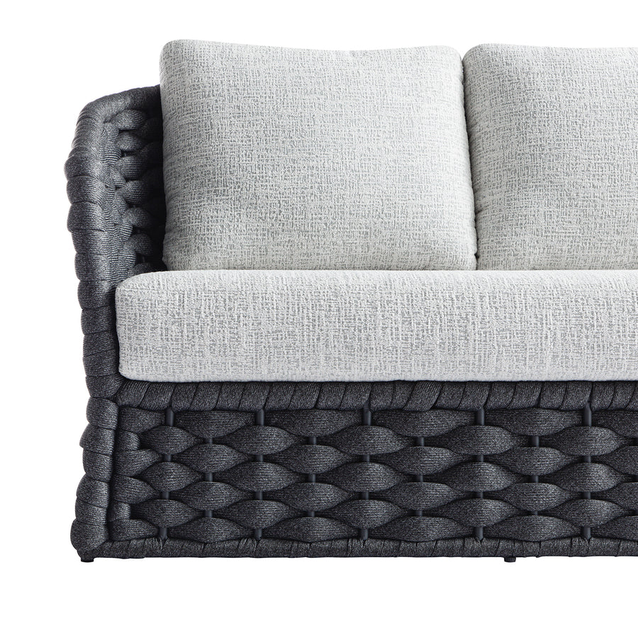 Positano Wide Rope Sofa Set with Nesting Coffee Tables, Grey