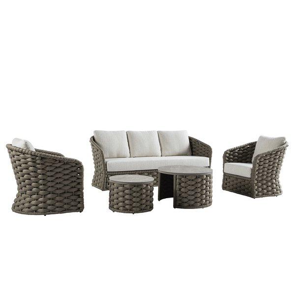 Positano Wide Rope Sofa Set with Nesting Coffee Tables, Taupe