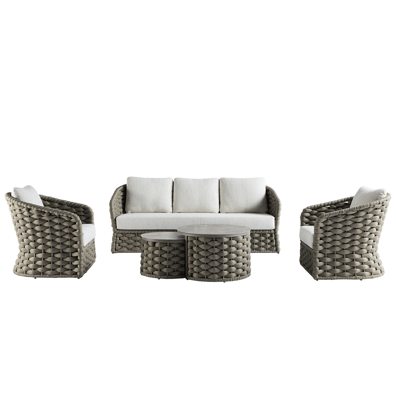 Positano Wide Rope Sofa Set with Nesting Coffee Tables, Taupe