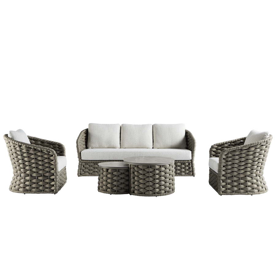 Positano Wide Rope Sofa Set with Nesting Coffee Tables, Taupe