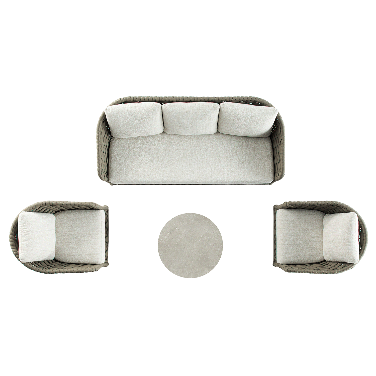 Positano Wide Rope Sofa Set with Nesting Coffee Tables, Taupe
