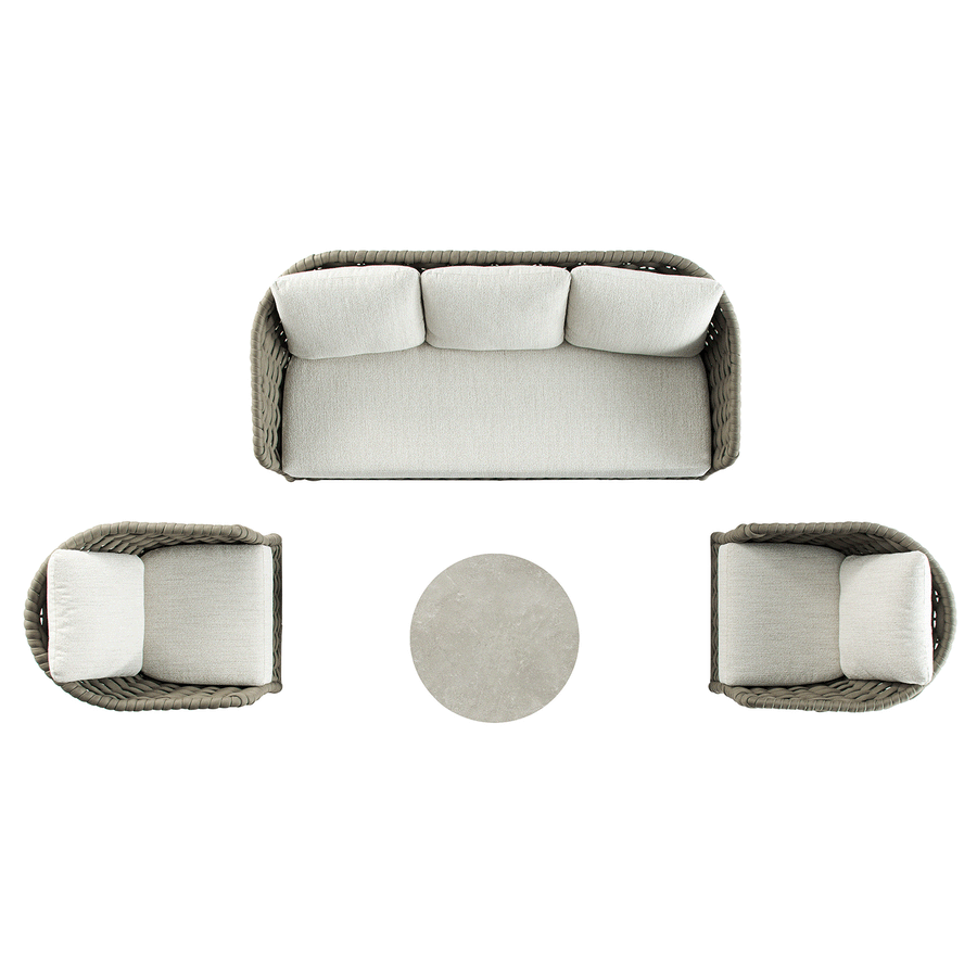 Positano Wide Rope Sofa Set with Nesting Coffee Tables, Taupe