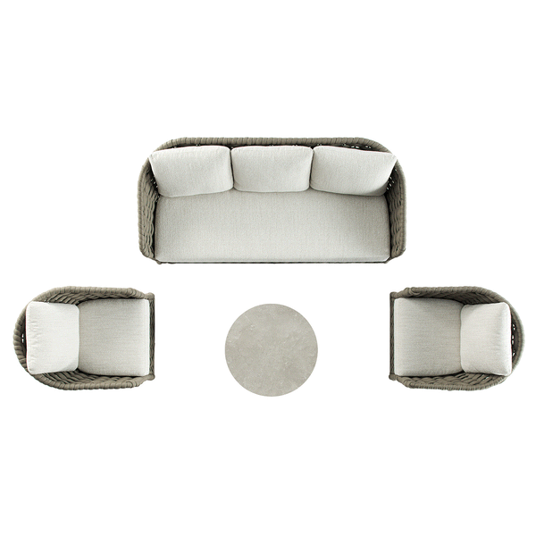 Positano Wide Rope Sofa Set with Nesting Coffee Tables, Taupe