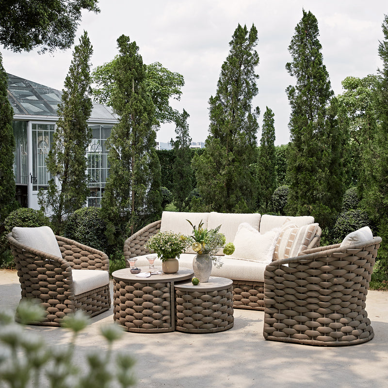 Positano Wide Rope Sofa Set with Nesting Coffee Tables, Taupe - daals
