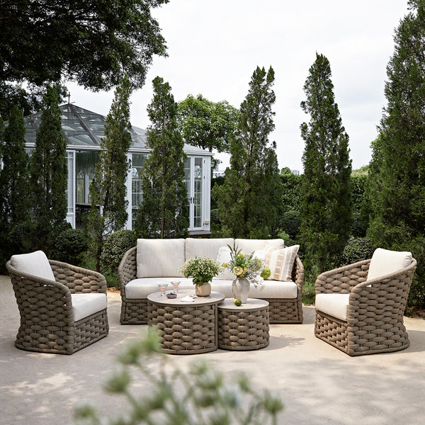 Positano Wide Rope Sofa Set with Nesting Coffee Tables, Taupe - daals