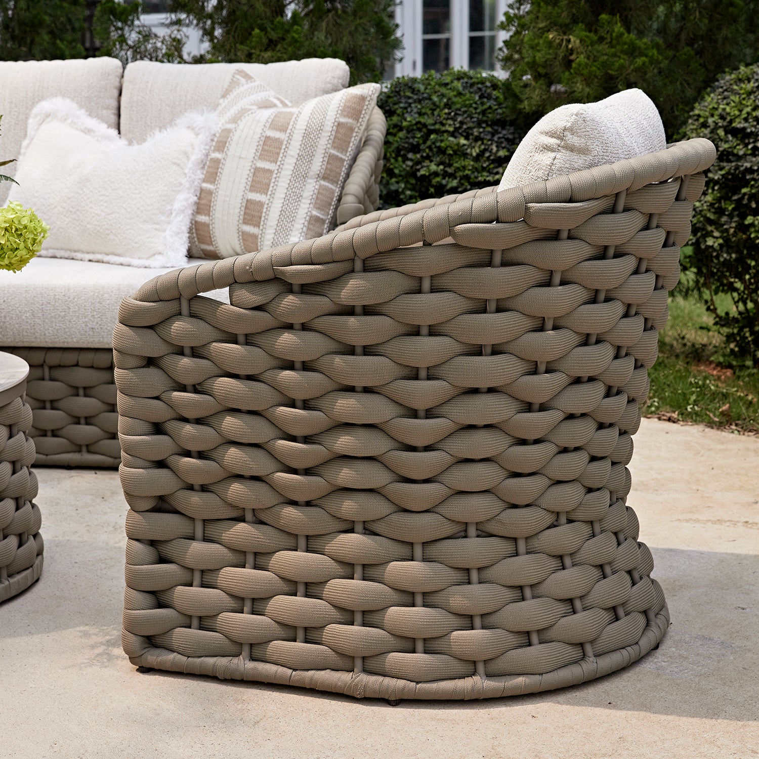 Positano Wide Rope Sofa Set with Nesting Coffee Tables, Taupe