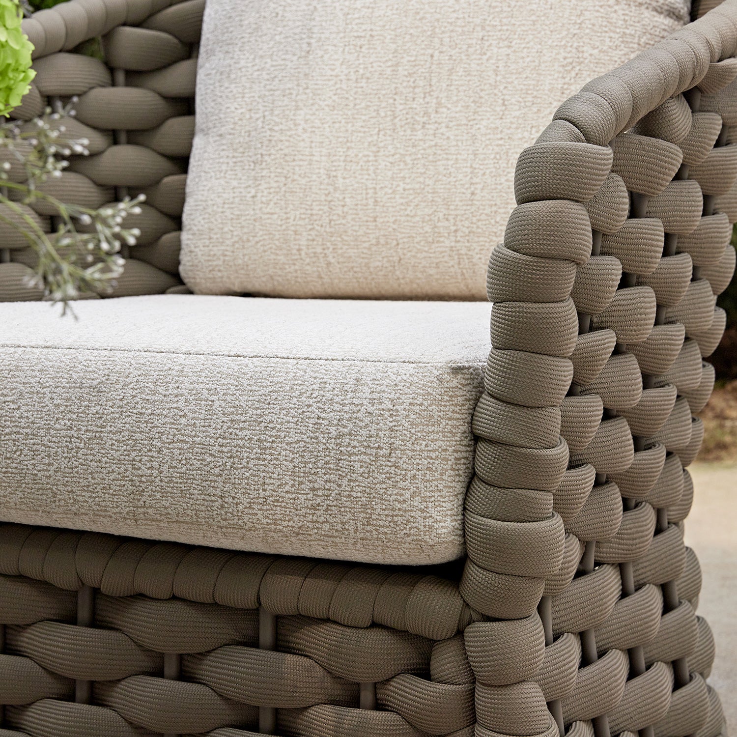 Positano Wide Rope Sofa Set with Nesting Coffee Tables, Taupe