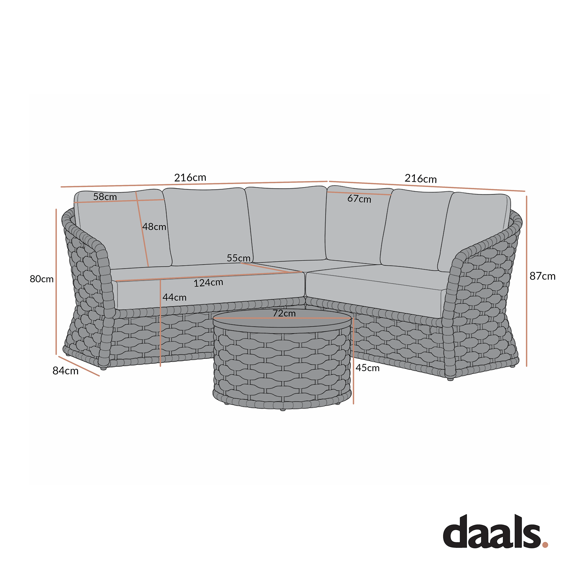 Positano Wide Rope Corner Sofa Set, Taupe