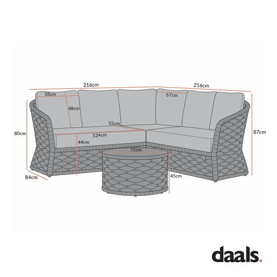 Positano Wide Rope Corner Sofa Set, Grey