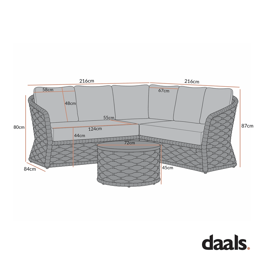 Positano Wide Rope Corner Sofa Set, Grey