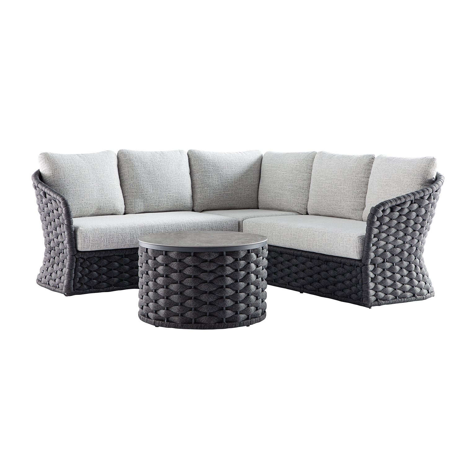 Positano Wide Rope Corner Sofa Set, Grey