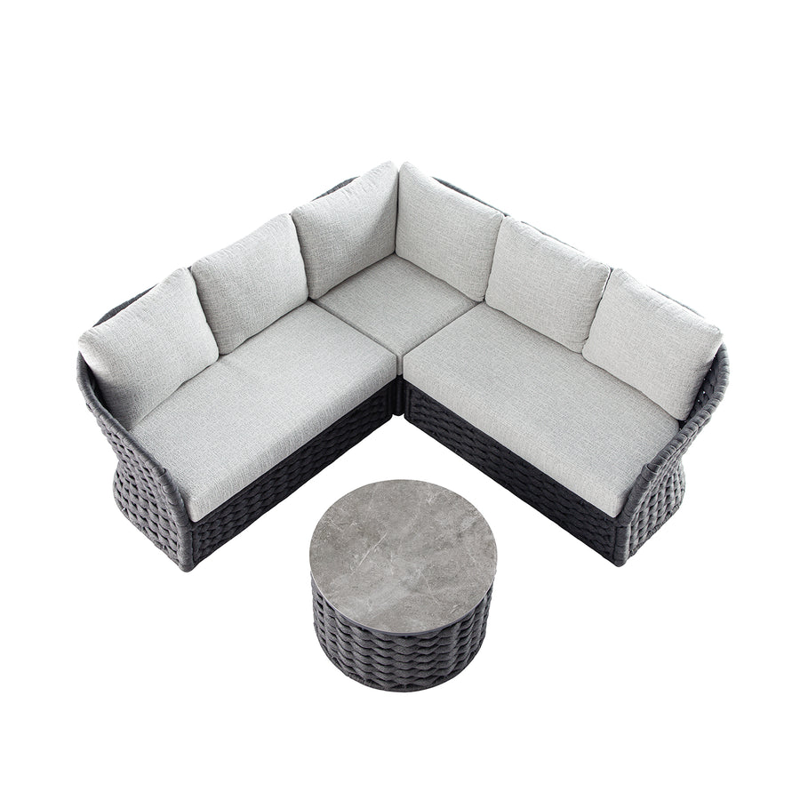 Positano Wide Rope Corner Sofa Set, Grey