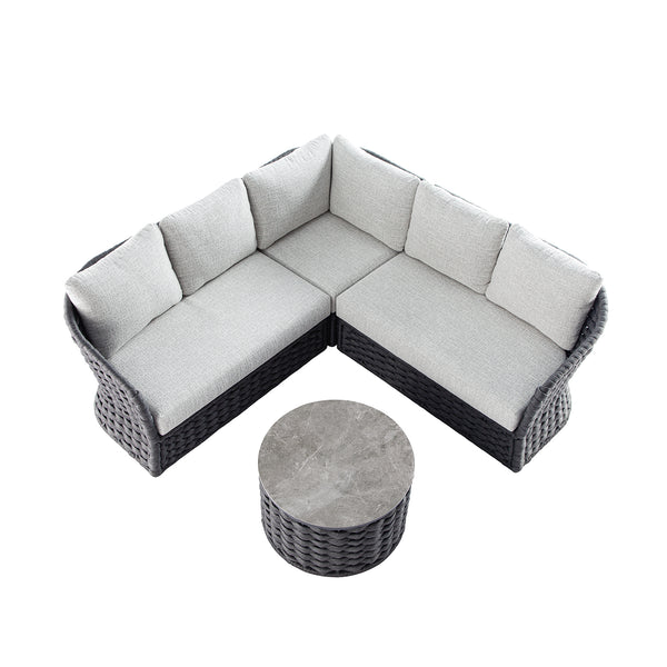 Positano Wide Rope Corner Sofa Set, Grey - daals