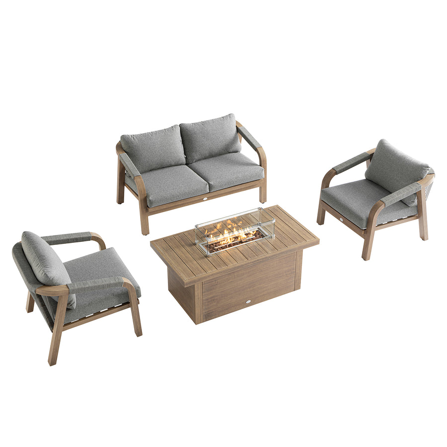 Manresa Rope 5 - Seater Firepit Sofa Set, Natural and Grey - daals