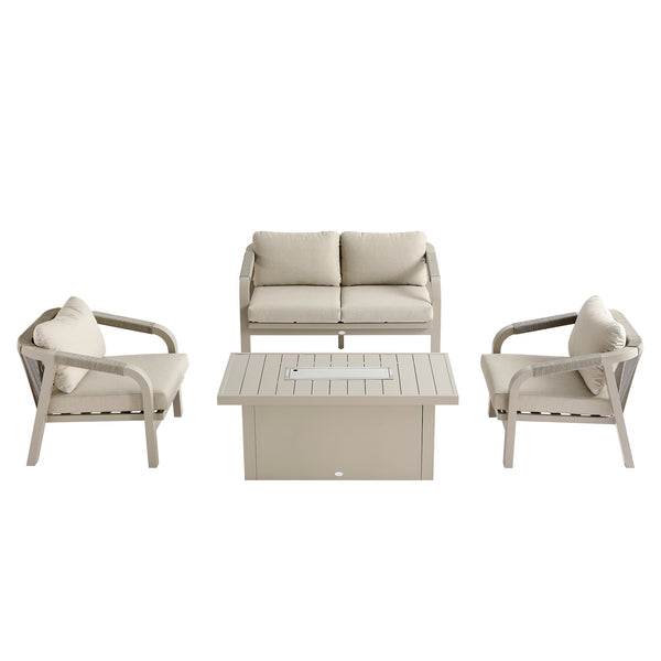 Manresa Rope 5-Seater Firepit Sofa Set, Taupe and Beige