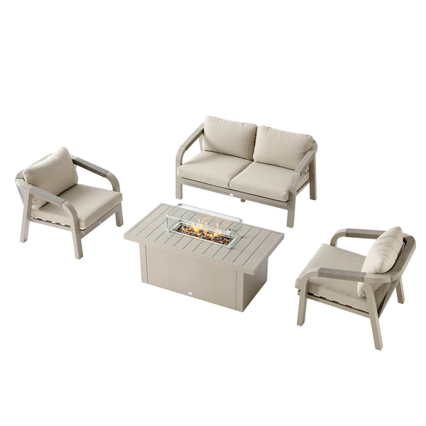Manresa Rope 5-Seater Firepit Sofa Set, Taupe and Beige