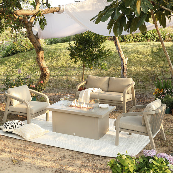 Manresa Rope 5-Seater Firepit Sofa Set, Taupe and Beige