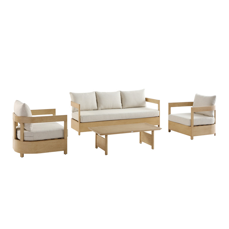 Stanford Outdoor 5-Seater Sofa Set, Natural with Beige Boucle Fabric