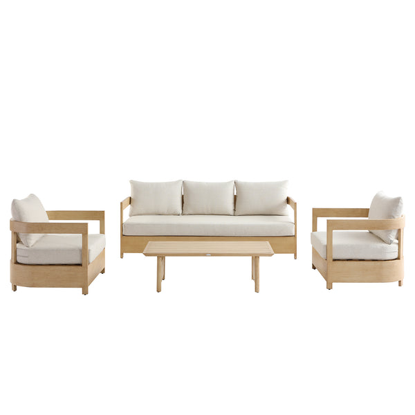Stanford Outdoor 5-Seater Sofa Set, Natural with Beige Boucle Fabric