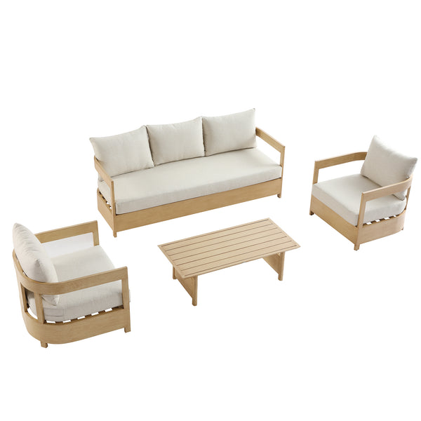 Stanford Outdoor 5-Seater Sofa Set, Natural with Beige Boucle Fabric