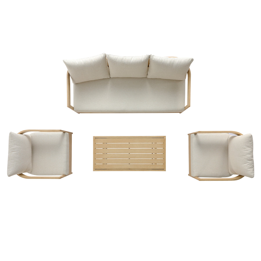 Stanford Outdoor 5-Seater Sofa Set, Natural with Beige Boucle Fabric