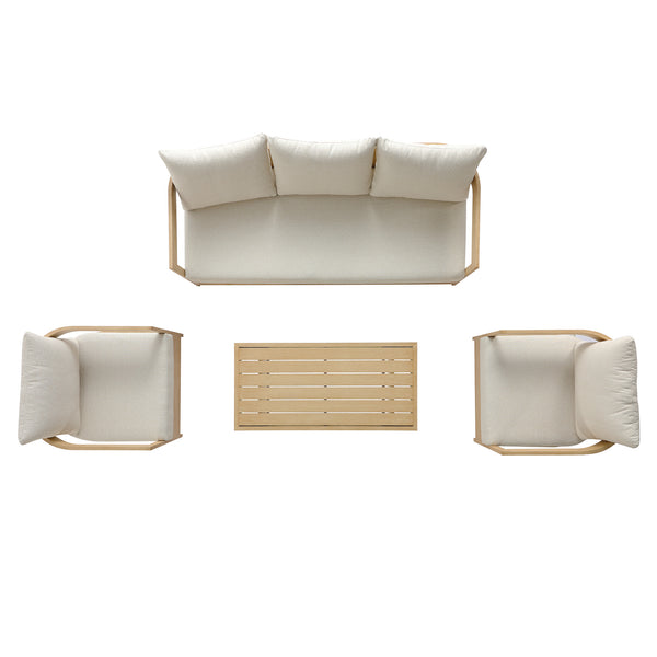 Stanford Outdoor 5-Seater Sofa Set, Natural with Beige Boucle Fabric