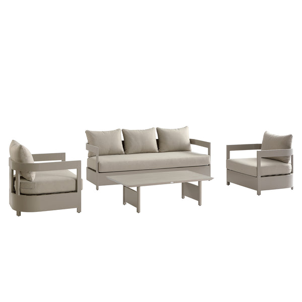 Stanford Outdoor 5-Seater Sofa Set, Taupe with Light Taupe Fabric