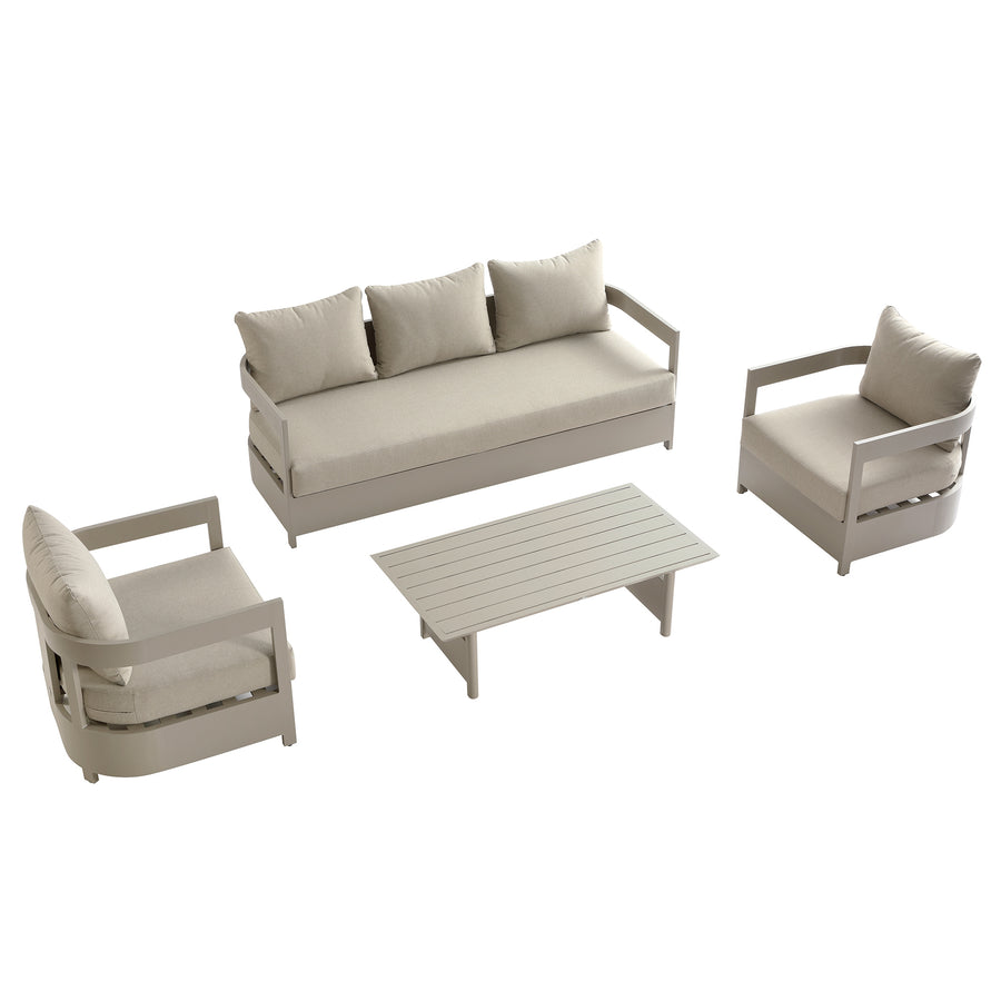 Stanford Outdoor 5-Seater Sofa Set, Taupe with Light Taupe Fabric