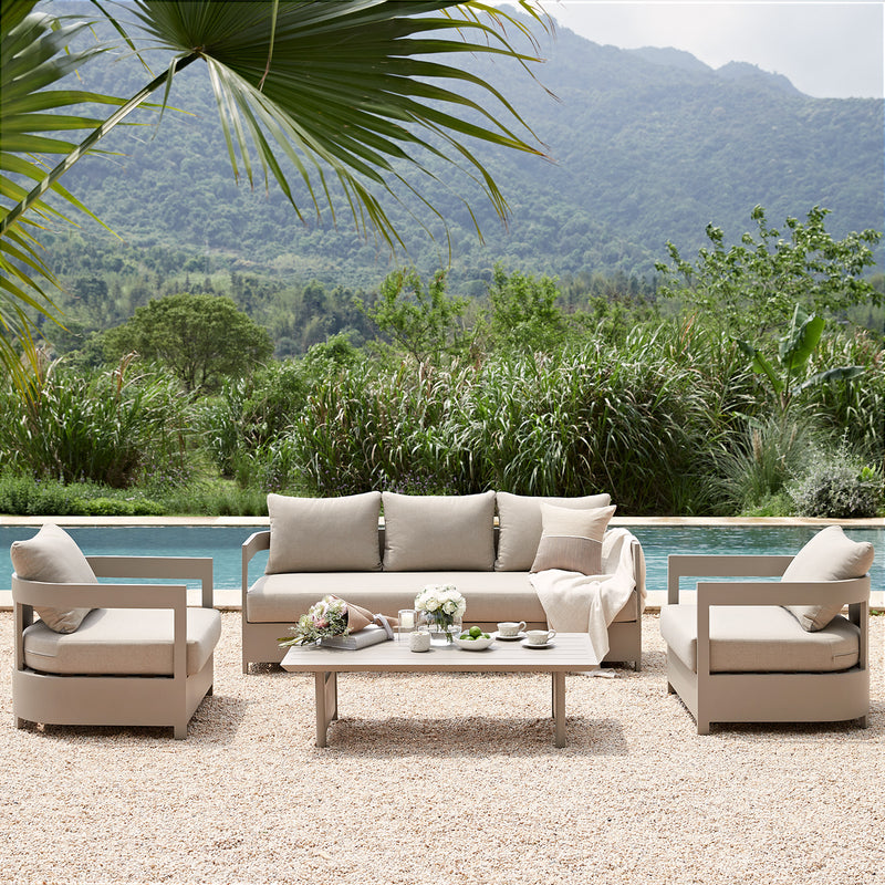 Stanford Outdoor 5 - Seater Sofa Set, Taupe with Light Taupe Fabric - daals