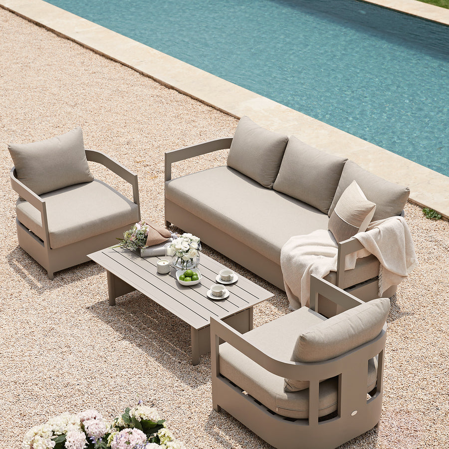 Stanford Outdoor 5-Seater Sofa Set, Taupe with Light Taupe Fabric