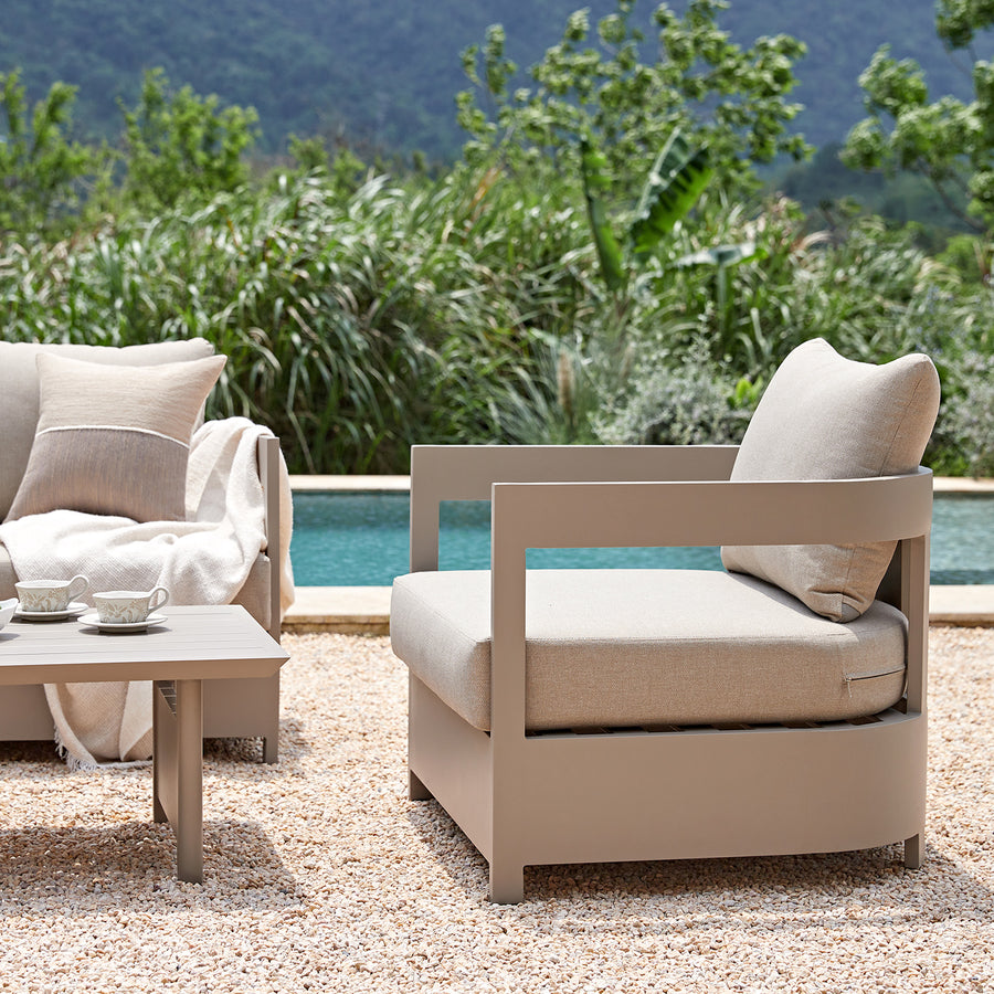 Stanford Outdoor 5-Seater Sofa Set, Taupe with Light Taupe Fabric